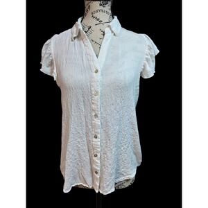Jane + Delancey Coastal White Crinkle Cotton Gauze Top - M Women's